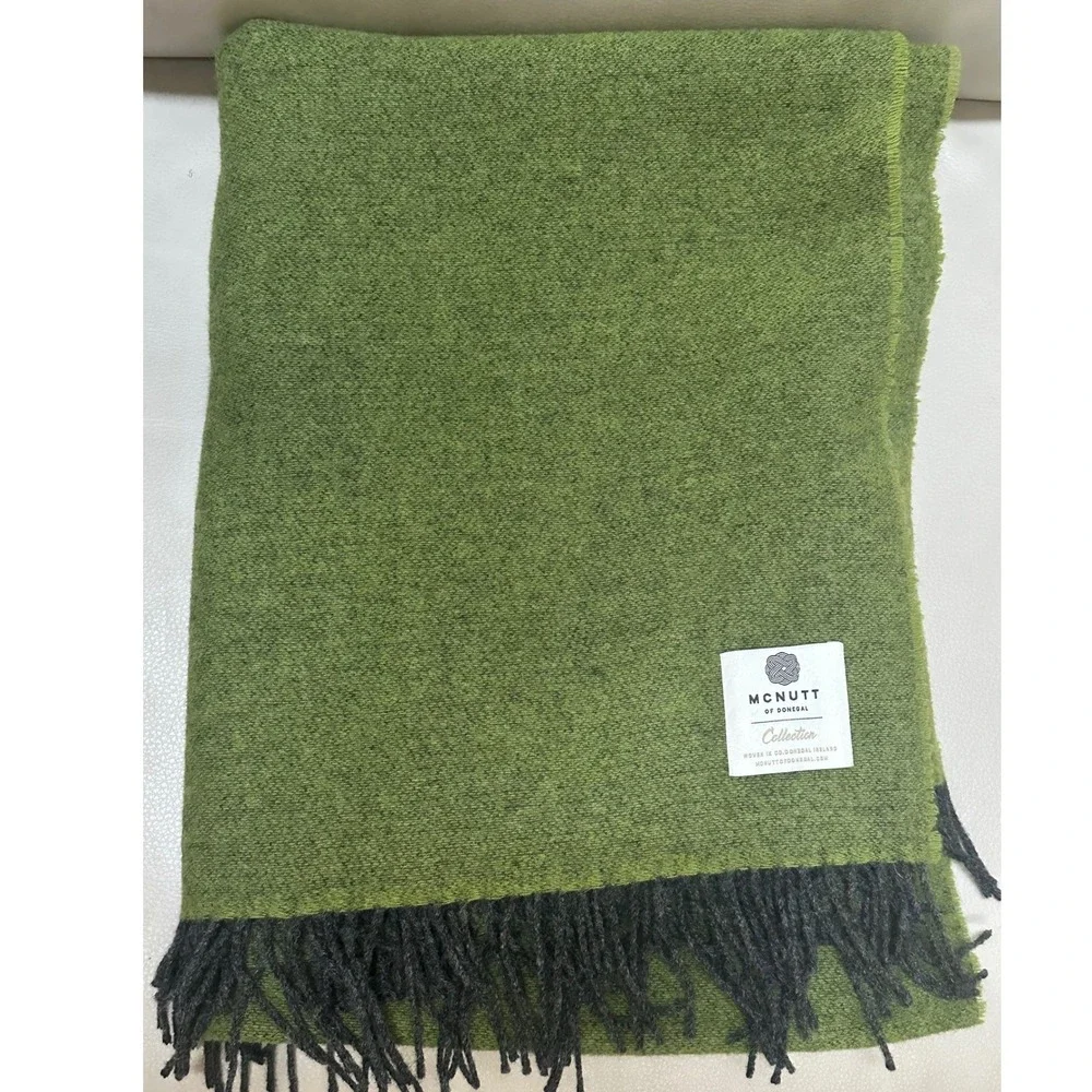 McNutt of Donegal Meadow Green Reversible 100% Merino Wool Throw Blanket Ireland